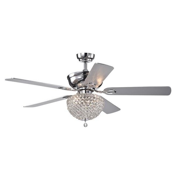 Warehouse Of Tiffany Warehouse of Tiffany CFL-8176REMO-CHA 52 in. Swarna 5-Blade Lighted Ceiling Fan with Crystal Bowl Chandelier; Chrome - CFL-8176REMO/CHA