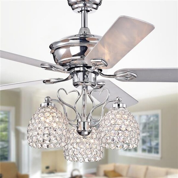 Warehouse Of Tiffany Warehouse of Tiffany CFL-8419REMO-CH 52 in. Boffen 3-Light Lighted Ceiling Fan with Crystal Cup Shades; Chrome - CFL-8419REMO/CH