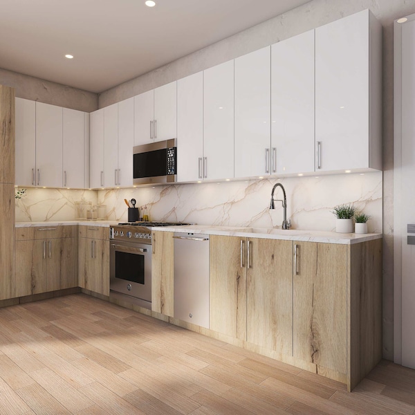 Cambridge Radiance 30in Wx12in Dx12in H Ready to Assemble Slab Wall Bridge Kitchen Cabinet in Light Oak - SA-W3012-LO-KIT