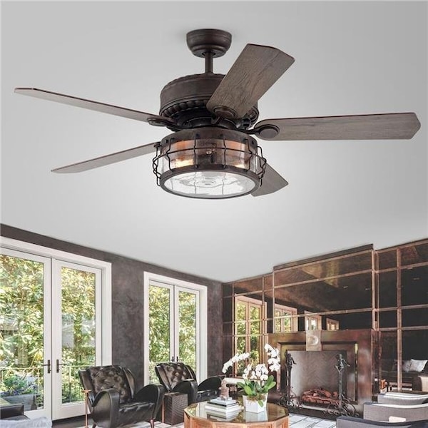 Warehouse Of Tiffany Warehouse of Tiffany CFL-8435REMO-MB 52 in. Bobet Indoor Remote Controlled Ceiling Fan with Light Kit; Bronze - CFL-8435REMO/MB