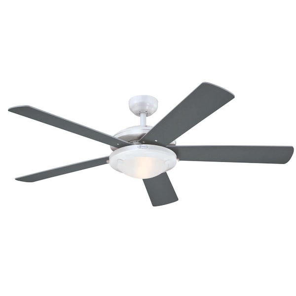 Westinghouse Ceiling Fan Indoor 52In Comet DmLED White Rvrs 5-Bld RstBrch/Gpht Frost Glass - 7305500