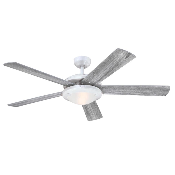 Westinghouse Ceiling Fan Indoor 52In Comet DmLED White Rvrs 5-Bld RstBrch/Gpht Frost Glass - 7305500