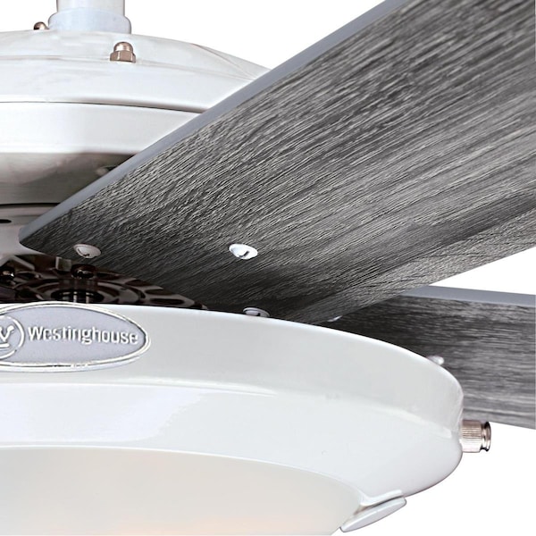 Westinghouse Ceiling Fan Indoor 52In Comet DmLED White Rvrs 5-Bld RstBrch/Gpht Frost Glass - 7305500