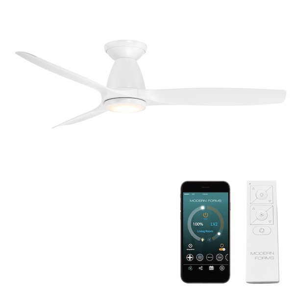 Modern Forms Fans Skylark Indoor or Outdoor Smart Flushmount Ceiling Fan 2700-3000-4000-5000K LED in Matte White - FH-W2202-54L-MW