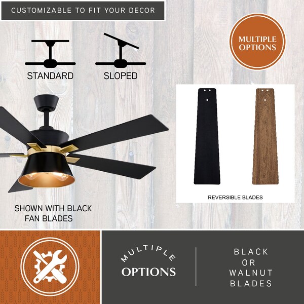 Vaxcel Scottsdale Black and Gold Mid-Century Modern 52-in. Ceiling Fan with LED Light Kit and Remote - F0126
