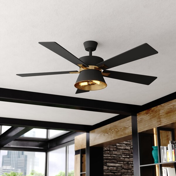 Vaxcel Scottsdale Black and Gold Mid-Century Modern 52-in. Ceiling Fan with LED Light Kit and Remote - F0126