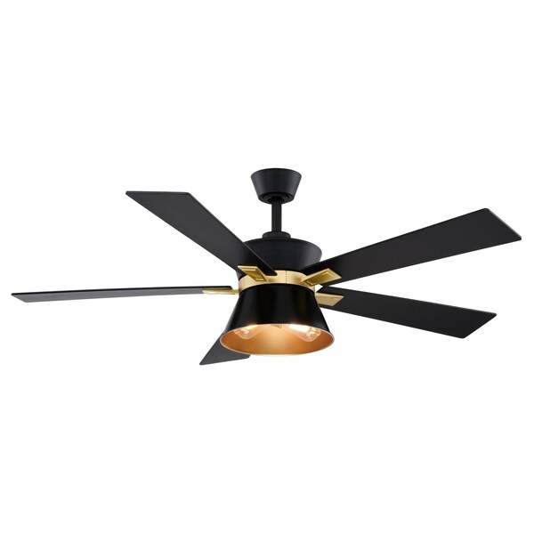Vaxcel Scottsdale Black and Gold Mid-Century Modern 52-in. Ceiling Fan with LED Light Kit and Remote - F0126