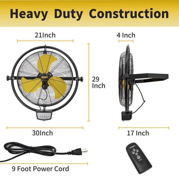 Edendirect Wall Mount Fan, 20 in Blade Dia, 3 Speeds Speeds, 120, 29 in W - IR-FAN7503
