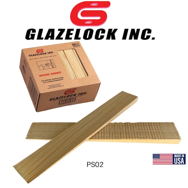 Glazelock 8" x 1-1/4" x 3/8" Prescored Natural Pine Wood Shims 120pk box - PS02