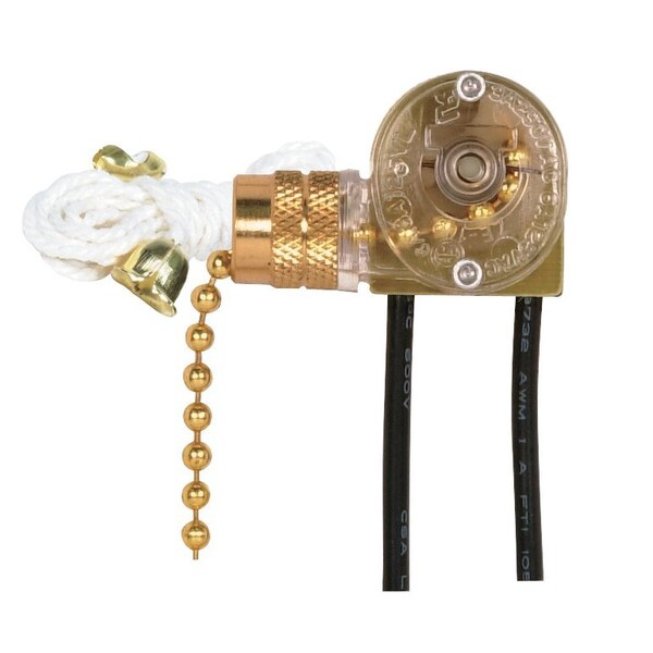 Satco On-Off Canopy Switch Single Circuit With Metal Chain White Cord And Bell 6A-125V 3A-250V Brass - 90/704