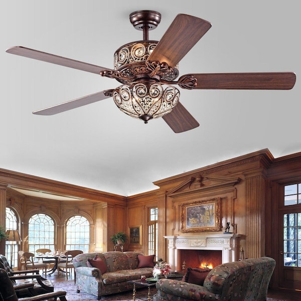 Warehouse Of Tiffany CFL-8370REMO-RB 52 in. Boot Indoor Remote Controlled Ceiling Fan with Light Kit, Bronze - CFL-8370REMO/RB