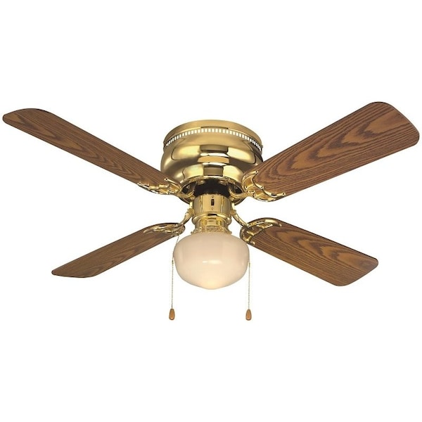 Boston Harbor Ceiling Fan, 4-Blade, Polished Brass Housing, 42 in Sweep, MDF Blade, 3-Speed - CF-78125