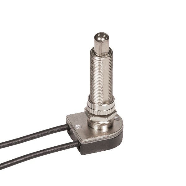 Satco On-Off Metal Push Switch 1-1/2in Metal Bushing Sngl Circuit 6A-125V 3A-250V Rating 6in Leads Nickel - 80/1410
