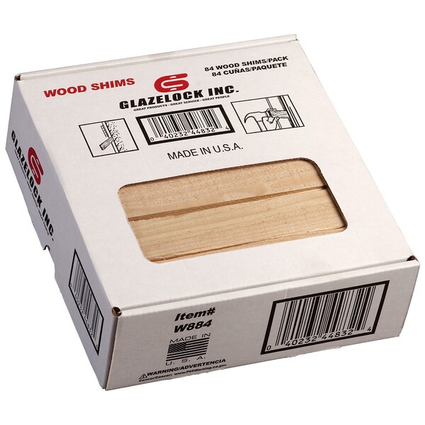 Glazelock 8" x 1-1/4" x 3/8" Natural Pine Wood Shims (84 Count), Case of 10 Boxes - WS02