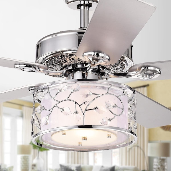 Warehouse Of Tiffany CFL-8403REMO-CH 52 in. Swerl 1-Light Lighted Ceiling Fan with Multi-Layered Shade, Chrome - CFL-8403REMO/CH
