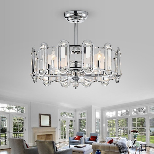 Warehouse Of Tiffany 26 in. Eleyn Indoor Remote Controlled Fandelier with Light Kit, Chrome - CFL-8436CH