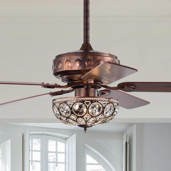 Warehouse Of Tiffany 52 in. Jasiah 3-Light Indoor Antique Copper Ceiling Fan with Light Kit - AY09Y09AC