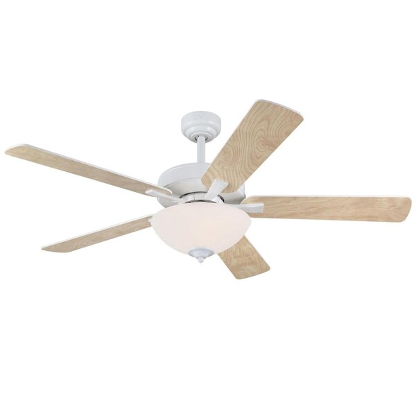 Westinghouse Ceiling Fan Indoor 52In Albert LED White Rvrs 5Bld White/Lght Mpl Frost Glass - 7308300