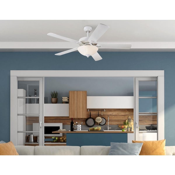 Westinghouse Ceiling Fan Indoor 52In Albert LED White Rvrs 5Bld White/Lght Mpl Frost Glass - 7308300