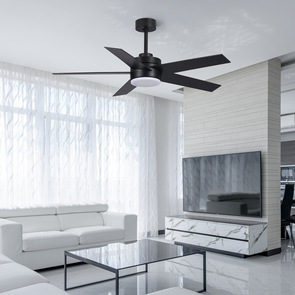 Bansa Rose 52-in Black Color-Changing Integrated LED Indoor Ceiling Fan with Light and Remote 5-Blade - FF-J5203AC