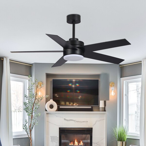 Bansa Rose 52-in Black Color-Changing Integrated LED Indoor Ceiling Fan with Light and Remote 5-Blade - FF-J5203AC