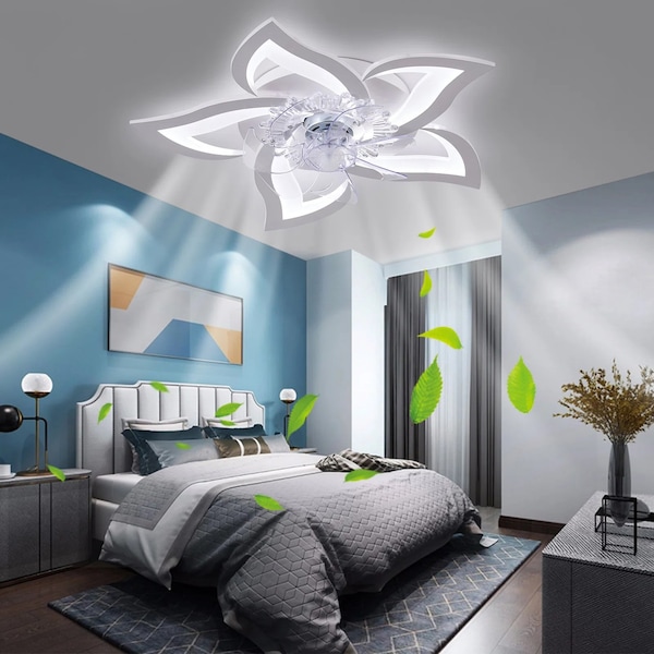 Bansa Rose 27.2in Integrated LED Indoor White Flower-Shaped Lighting Fan with 6 Speed, 3 Color Temps - IR-7501W