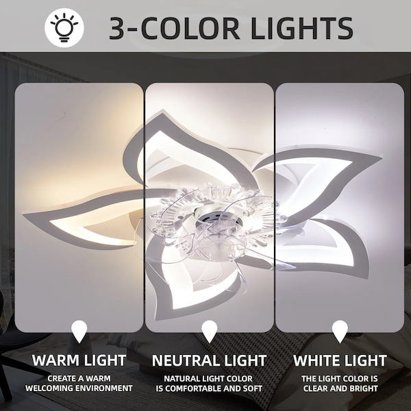 Bansa Rose 27.2in Integrated LED Indoor White Flower-Shaped Lighting Fan with 6 Speed, 3 Color Temps - IR-7501W