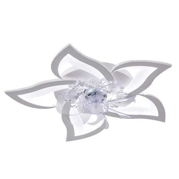 Bansa Rose 27.2in Integrated LED Indoor White Flower-Shaped Lighting Fan with 6 Speed, 3 Color Temps - IR-7501W