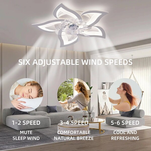Bansa Rose 27.2in Integrated LED Indoor White Flower-Shaped Lighting Fan with 6 Speed, 3 Color Temps - IR-7501W