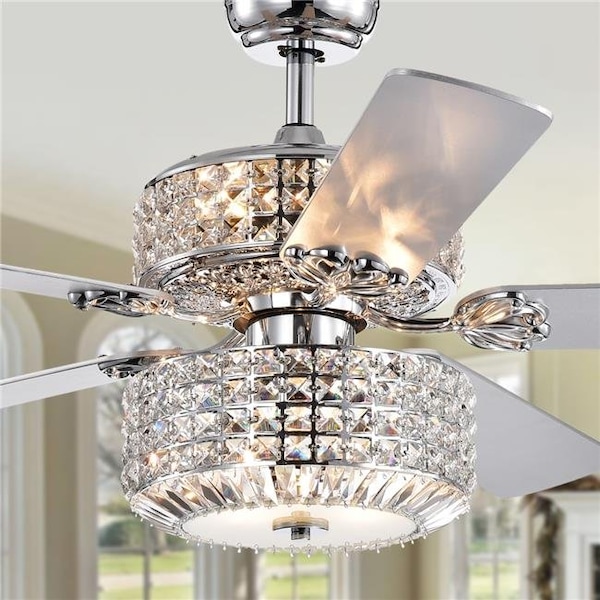 Warehouse Of Tiffany Warehouse of Tiffany CFL-8372REMO-CHD 52 in. Walter Dual Lamp Lighted Ceiling Fan with Crystal Shades; Chrome - CFL-8372REMO/CHD