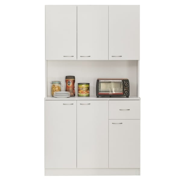 Basicwise Kitchen Pantry Storage Cabinet with Drawer, Doors and Shelves, White - QI003952L