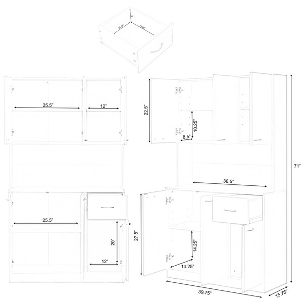 Basicwise Kitchen Pantry Storage Cabinet with Drawer, Doors and Shelves, White - QI003952L