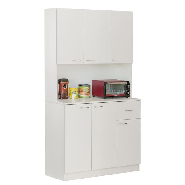 Basicwise Kitchen Pantry Storage Cabinet with Drawer, Doors and Shelves, White - QI003952L