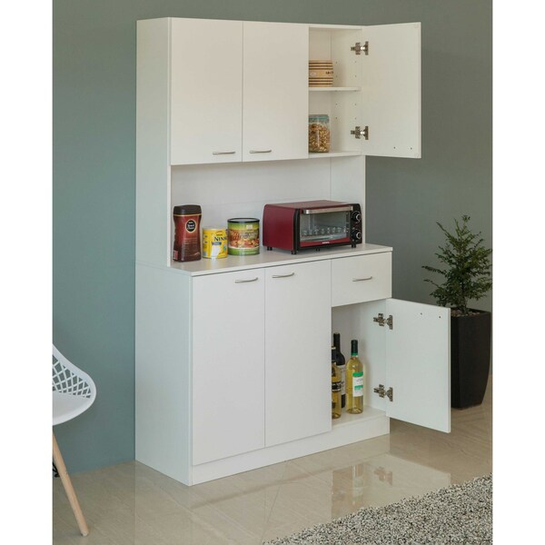Basicwise Kitchen Pantry Storage Cabinet with Drawer, Doors and Shelves, White - QI003952L