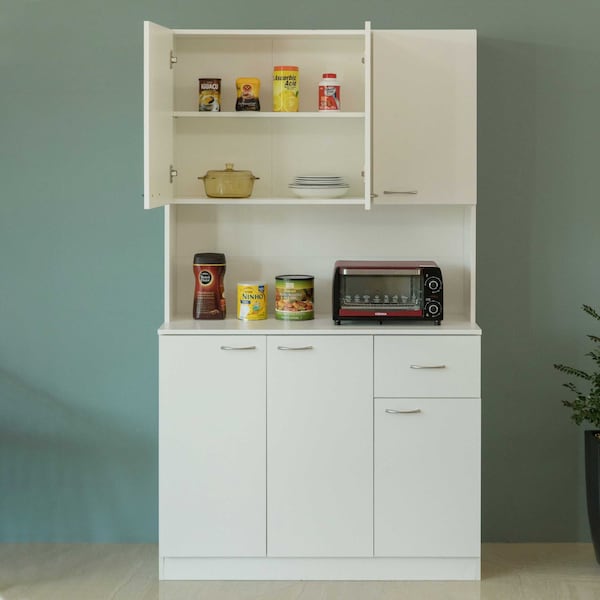 Basicwise Kitchen Pantry Storage Cabinet with Drawer, Doors and Shelves, White - QI003952L