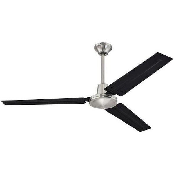 Brightbomb 56 in. Industrial Three Black Steel Blade Indoor Ceiling Fan with Ball Hanger installation System & Wall Control - BR19915