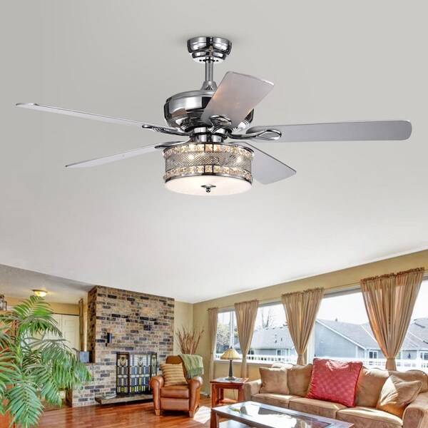 Warehouse Of Tiffany 52 in. Davrin Indoor Remote Controlled Ceiling Fan with Light Kit, Chrome - CFL-8333REMO