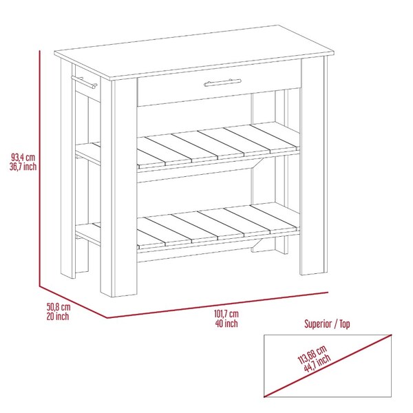 Tuhome Cala Kitchen Island 40, Two Shelves, One Drawer, Four Legs, Black/Light Oak - AWD5777