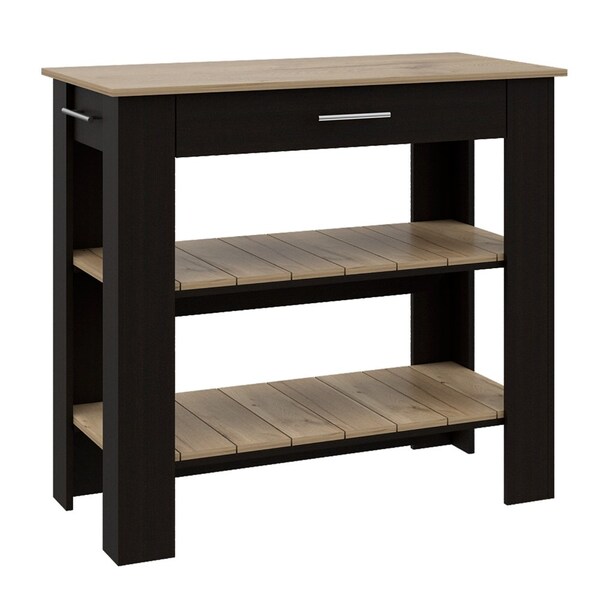 Tuhome Cala Kitchen Island 40, Two Shelves, One Drawer, Four Legs, Black/Light Oak - AWD5777