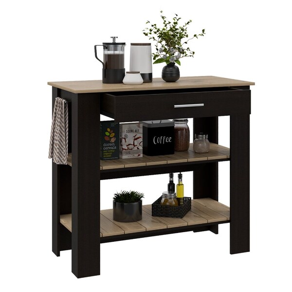 Tuhome Cala Kitchen Island 40, Two Shelves, One Drawer, Four Legs, Black/Light Oak - AWD5777