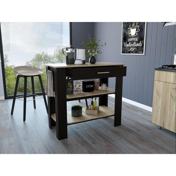 Tuhome Cala Kitchen Island 40, Two Shelves, One Drawer, Four Legs, Black/Light Oak - AWD5777