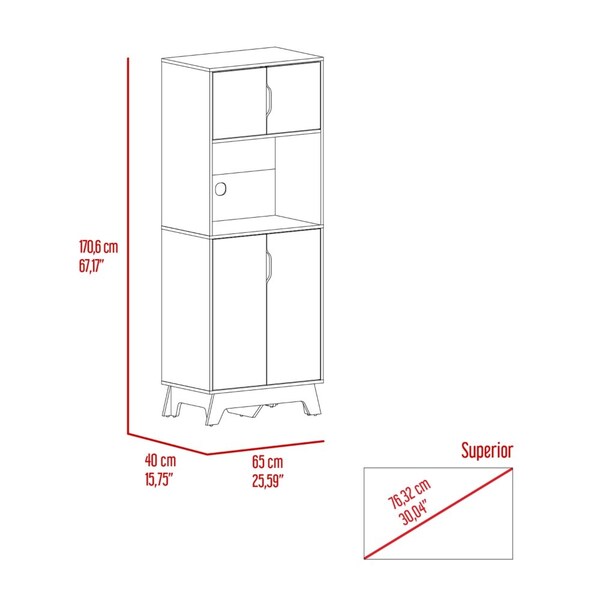 Tuhome Pamplona Microwave Tall Cabinet Counter Surface, Top And Lower Double 2 Cabinets, Light Oak/White - MDB7161