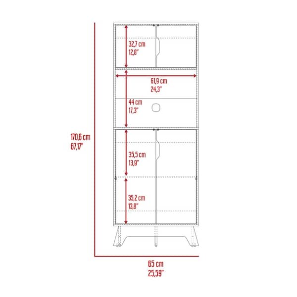 Tuhome Pamplona Microwave Tall Cabinet Counter Surface, Top And Lower Double 2 Cabinets, Light Oak/White - MDB7161