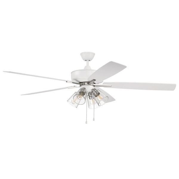 Craftmade 60in super Pro 104 in White/Polished Nickel w/ White/Washed Oak Blades - S104WPLN5-60WWOK