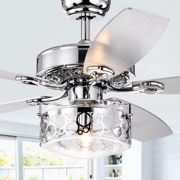 Warehouse Of Tiffany CFL-8414REMO-CH 52 in. Pamerine Lighted Ceiling Fan with Clear Glass Shade, Chrome - CFL-8414REMO/CH