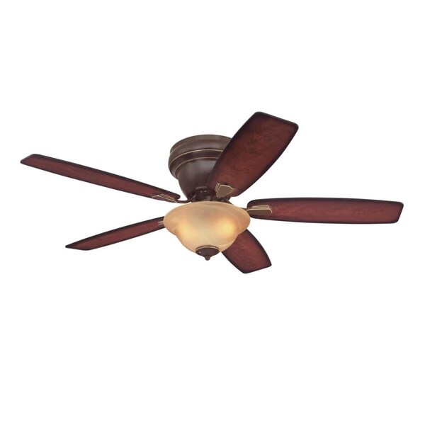 Brightbomb 52 in. Ceiling Fan, LED Light Fixture Bronze Finish, Applewood, Dark Cherry Amber Alabaster Bowl - BR2690181