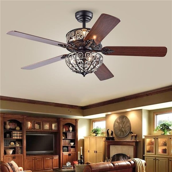 Warehouse Of Tiffany Warehouse of Tiffany CFL-8423REMO-MB 52 in. Tisaphon Indoor Remote Controlled Ceiling Fan with Light Kit; Chrome - CFL-8423REMO/MB