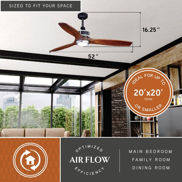 Vaxcel Curtiss 52 In. Black and Silver Industrial Indoor-Outdoor Wood Ceiling Fan with LED Light Kit and Remote - F0057