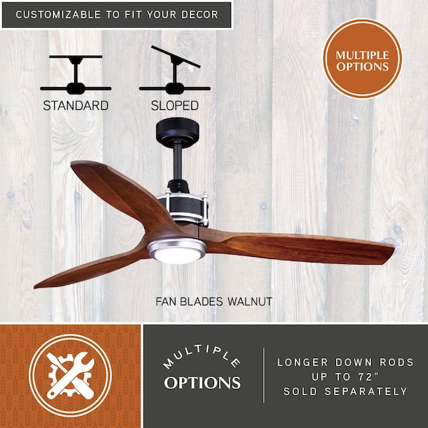Vaxcel Curtiss 52 In. Black and Silver Industrial Indoor-Outdoor Wood Ceiling Fan with LED Light Kit and Remote - F0057