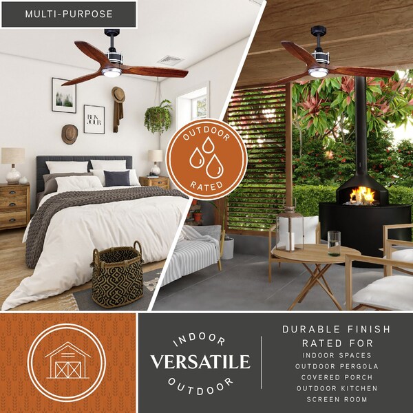 Vaxcel Curtiss 52 In. Black and Silver Industrial Indoor-Outdoor Wood Ceiling Fan with LED Light Kit and Remote - F0057